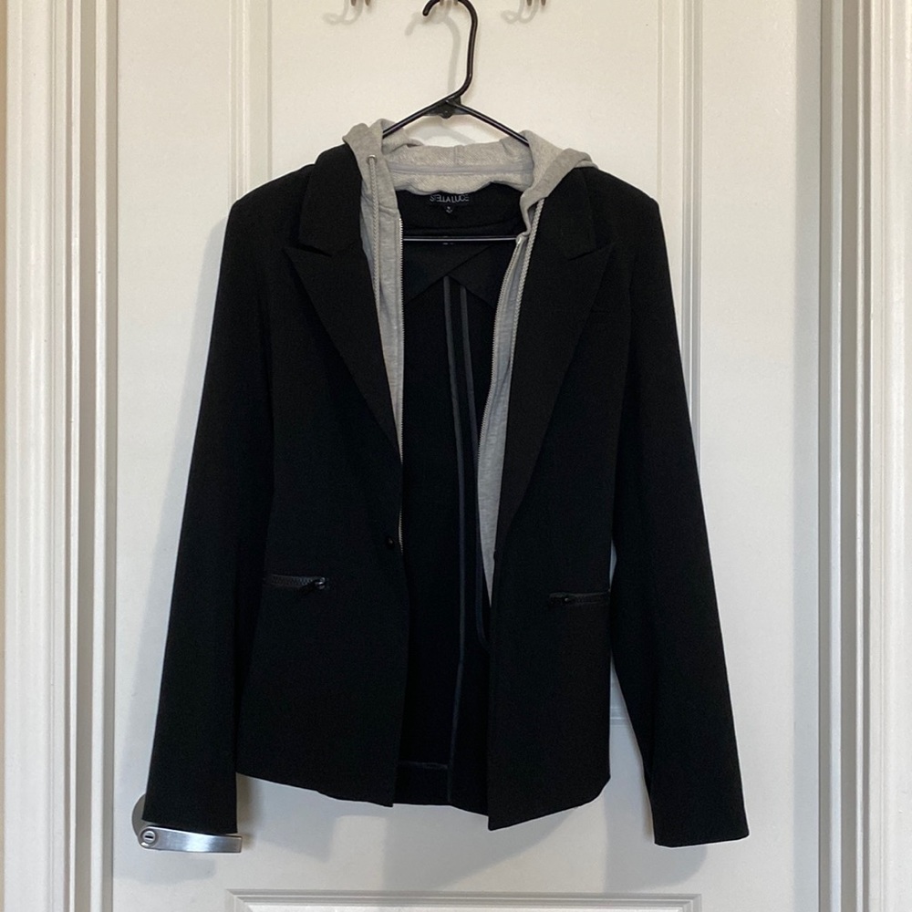 Black hoodie blazer- Medium- Can unzip hoodie from blazer and wear it without